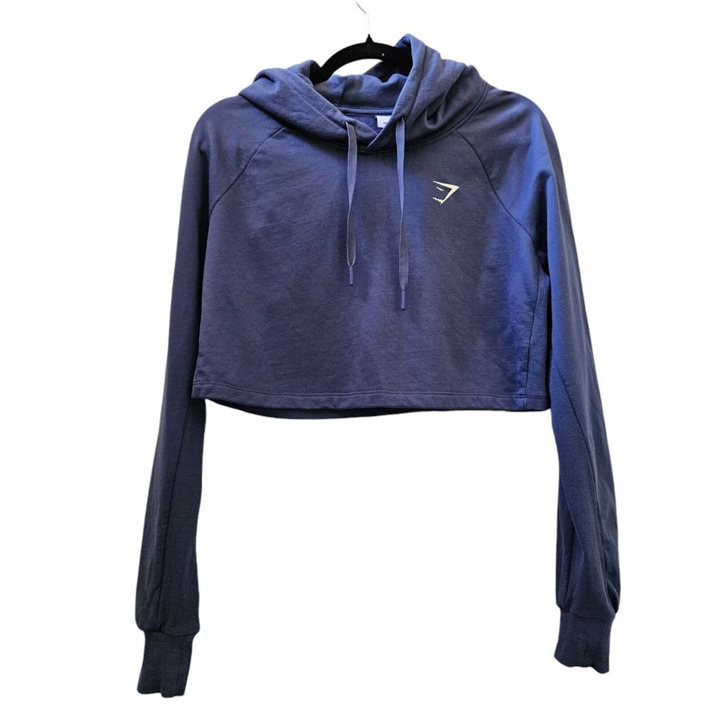 Gymshark Hoodie Women S‎ Navy Blue Cropped Hooded Sweatshirt Pullover Athleisure
